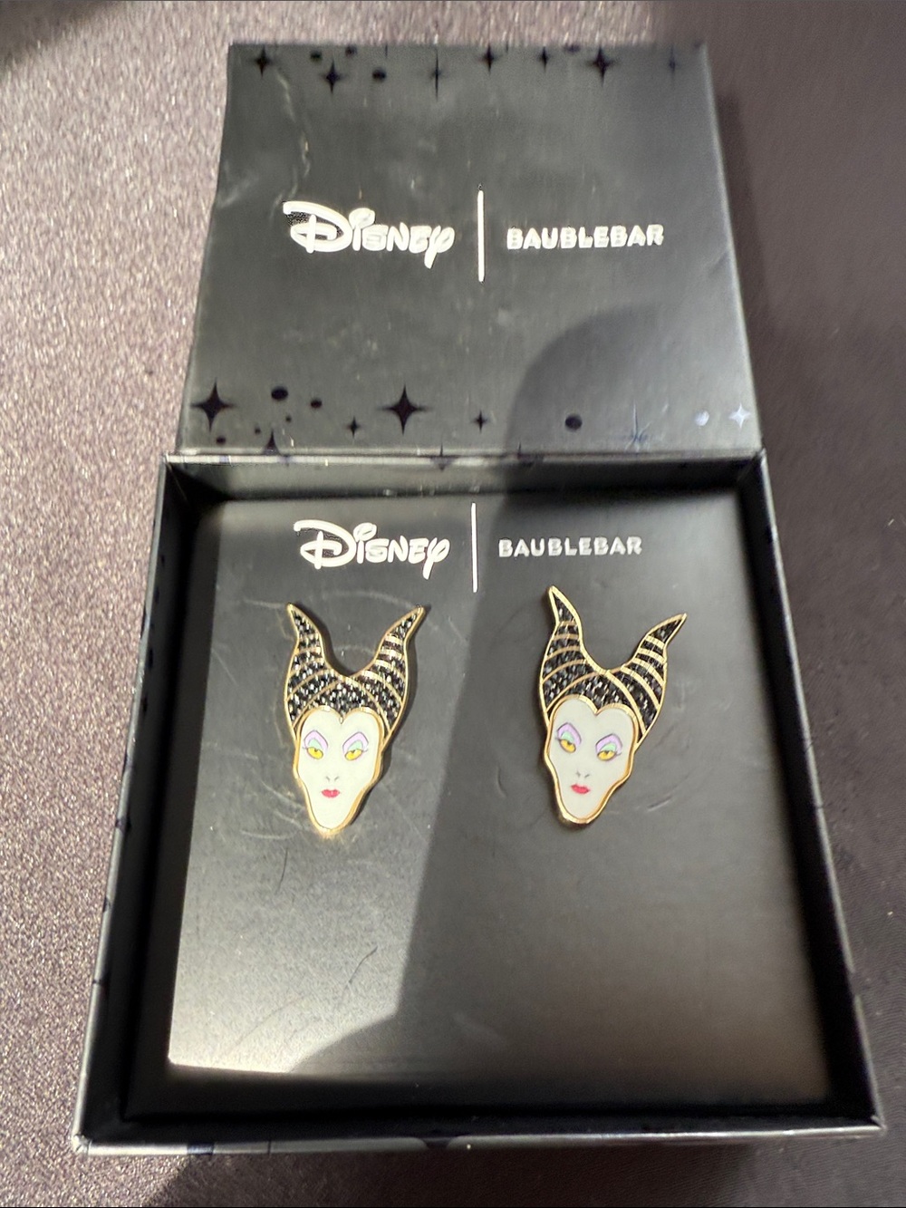 Disney Maleficent Enamel Stud Earrings - Black, Gold, White